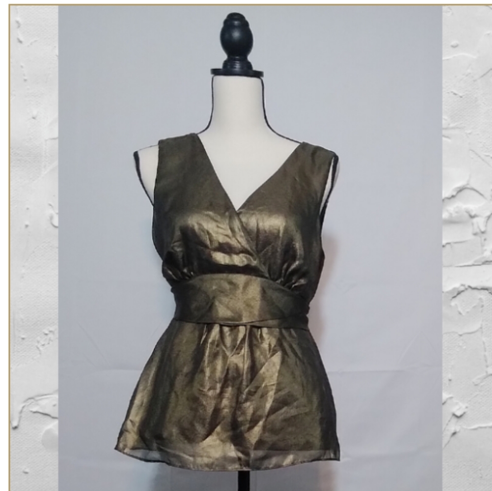 V Neck Bronze Sleeveless Blouse